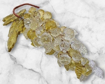 Uvas de Lucite Vintage Facetadas Verdes Transparentes con Tallo Alambrado MCM Decor EUC