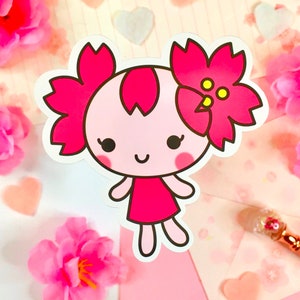 Kawaii & Süße Kirschblüte (Sakura) Rosa Zeichen Sticker | Die cut, Bullet Journal, Planer, Laptop Aufkleber, glänzende Jumbo Sticker