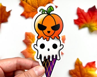 Halloween Sticker (Pumpkin/ Jack O Lantern & Ghost)- 2 for 1! | Die cut, bullet journal, planner, laptop decal, glossy jumbo sticker