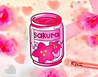 Naklejka na puszkę napoju gazowanego Kawaii Cherry Blossom (Sakura) | Wycinana, dziennik pocisków, planer, laptop, błyszcząca naklejka jumbo, słodkie i kawaii jedzenie