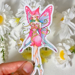Fée rose/ Faerie/ Pixie Autocollant | Die cut, bullet journal, planificateur, ordinateur portable, autocollant jumbo, mat et brillant