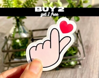 Finger/ Hand Heart Cute Korean Sticker | Die cut, bullet journal, planner, laptop decal, glossy jumbo sticker