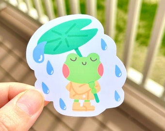 Cute Frog Rain Sticker | Die cut, bullet journal, planner, laptop & hydroflask/ waterbottle decal, matte jumbo sticker