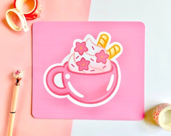 Cute Art Print- Sakura Drink: Kawaii Art Print / Decoración de pared / Pastel Print / Aesthetic Art Print / Food Print / Square Print