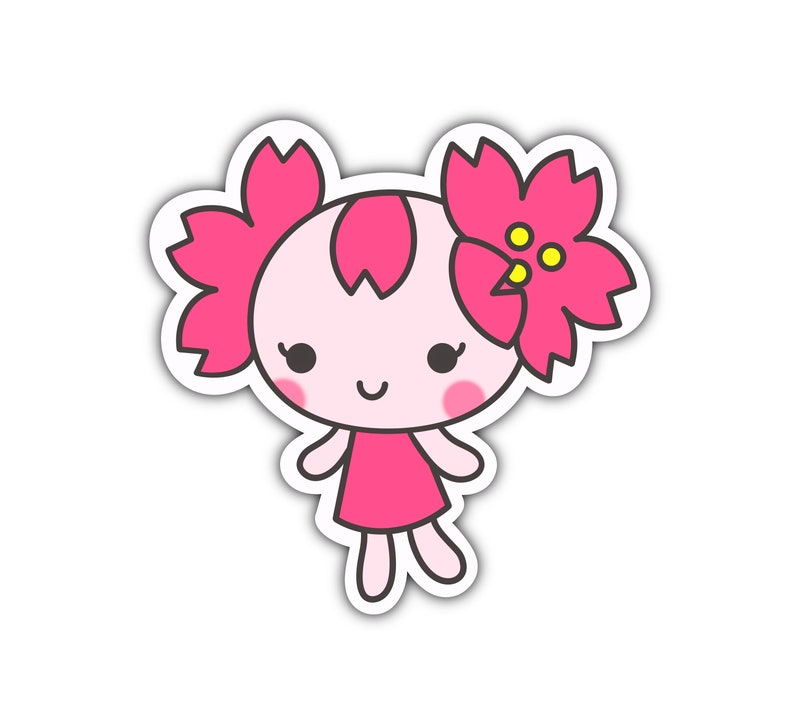 Kawaii & Cute Cherry Blossom Sakura Pink Character Sticker Etsy