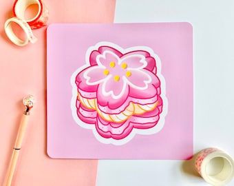 Cute Art Print- Sakura Macaron: Kawaii Art Print | Wall Decor | Pastel Print | Aesthetic Art Print | Food Print | Square Print