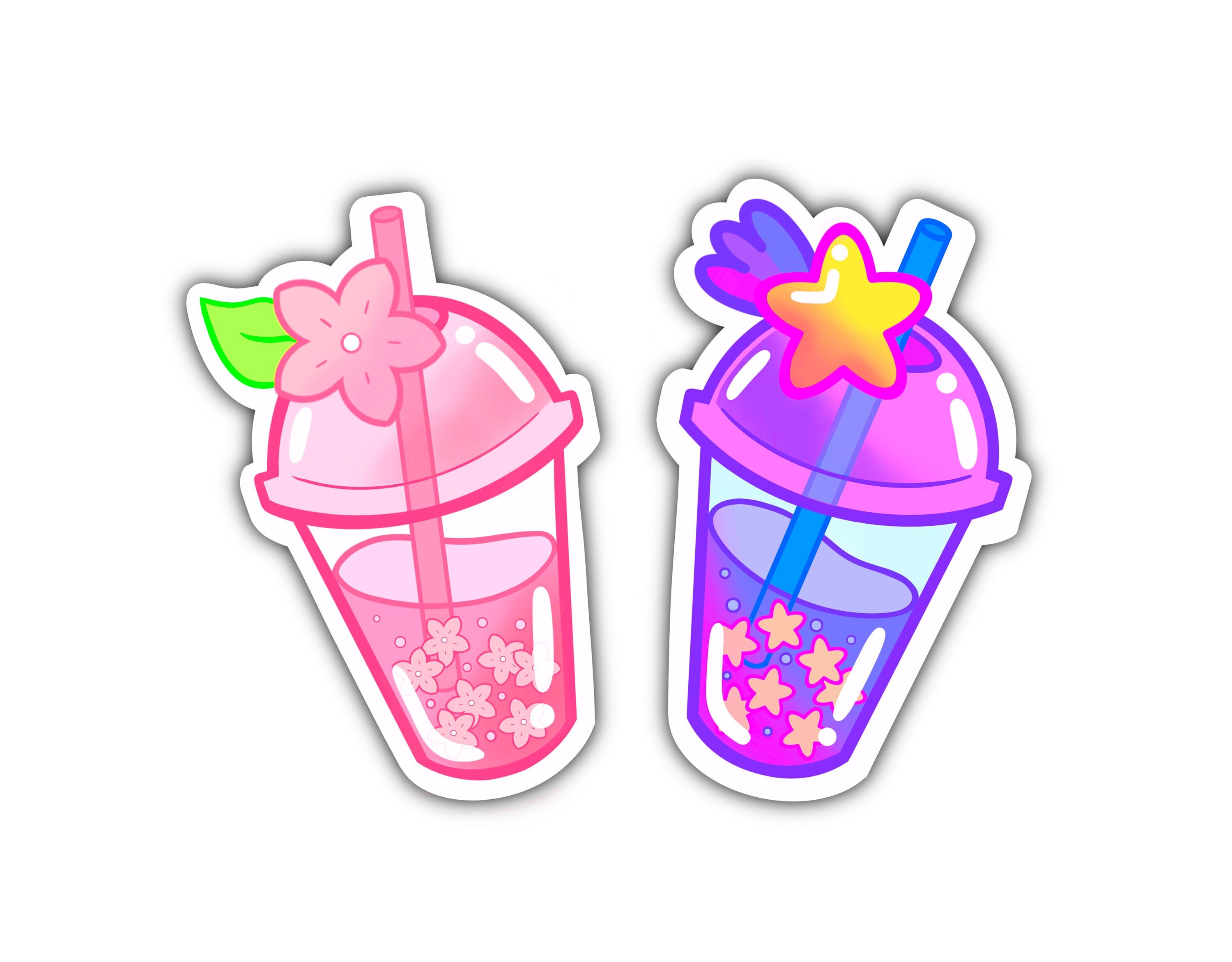 kawaii and cute boba bubble tea drink sticker set die cut etsy