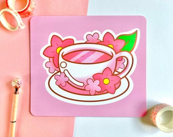 Cute Art Print- Sakura Latte: Kawaii Art Print / Decoración de pared / Impresión pastel / Impresión de arte estético / Impresión de alimentos / Impresión cuadrada