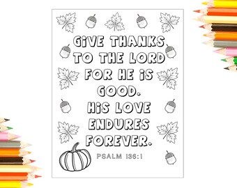 Thanksgiving coloring page, Bible Verse Coloring page, Children's Church, Sunday School, Homeschool, Children's ministry, Kids Fall coloring