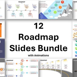 May include: A set of 12 colorful roadmap slides with animations. The slides feature different styles of roadmaps, including timelines, arrows, and milestones. The slides are perfect for presentations, reports, and other business documents.