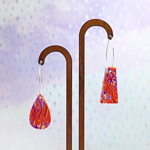The Magma | Orange + Purple + White | Handmade Colorful Funky Polymer Clay Statement Bold Mismatched Modern Hypoallergenic Dangle Earrings