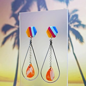 The Sorbet Dangle | Orange + Rainbow | Handmade Colorful Funky Polymer Clay Statement Bold Maximalist Modern Hypoallergenic Dangle Earrings