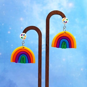 The Hippie Rainbow | Rainbwow | Handmade Colorful Funky Polymer Clay Statement Bold Maximalist Modern Pride Hypoallergenic Dangle Earrings