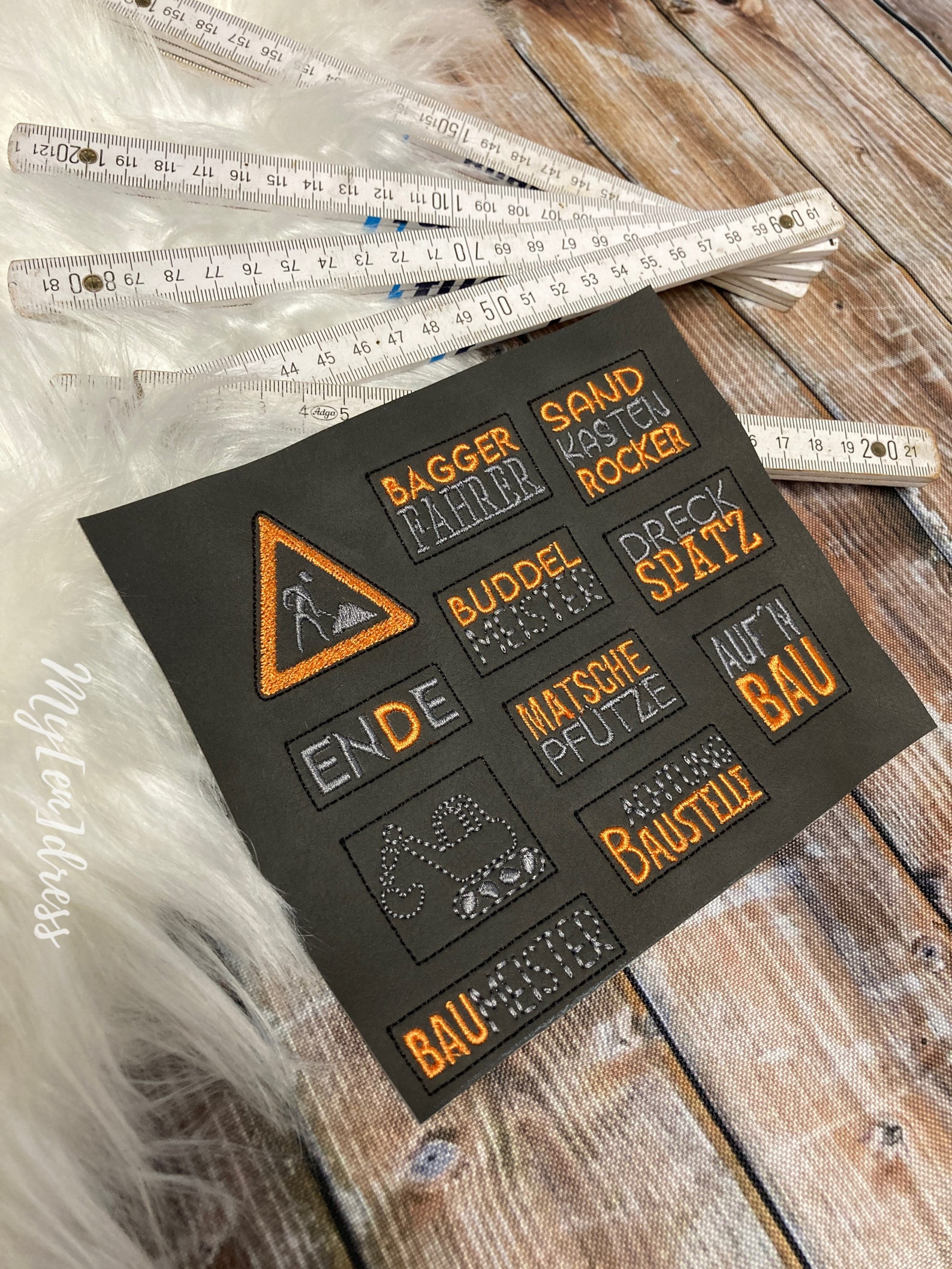 Faux Leather Patches Construction Site Black/orange Label Etsy