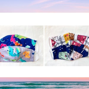 Kids Soft Cotton Facemask set of 2, Reusable Cloth Facemask for kids, Dinosaur and Bobba design, Breathable, 2 Pieces