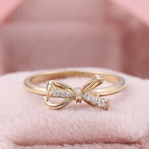Anillo de lazo brillante 3D, anillo de cinta delicada, anillo de lazo de diamantes, anillos bonitos para ella, anillos de la amistad, anillos para mejores amigas, anillo de moda para el meñique