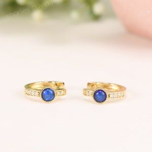 Blue Fire Opal Hoop Earrings, Small Hoop Earrings Helix, Tiny Cartilage Huggie Earring, Dainty Helix Piercing, October Birthstone Jewelry