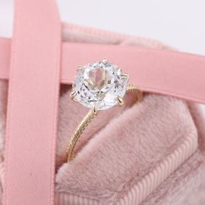 4 Carat Simple Round Engagement Ring, White Topaz Gemstone Twisted Band Solitaire Ring, Affordable Wedding Rings, Big Fat Diamond Ring