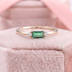 Dainty Lab Grown Emerald Ring, Lab Created Baguette Emerald Engagement Ring, Everyday Stackable Ring, Simple Stacked Ring, Special Gift Ring