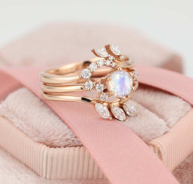 3 Piece Bridal Ring Set Three Sets Wedding Ring Moissanite - Etsy