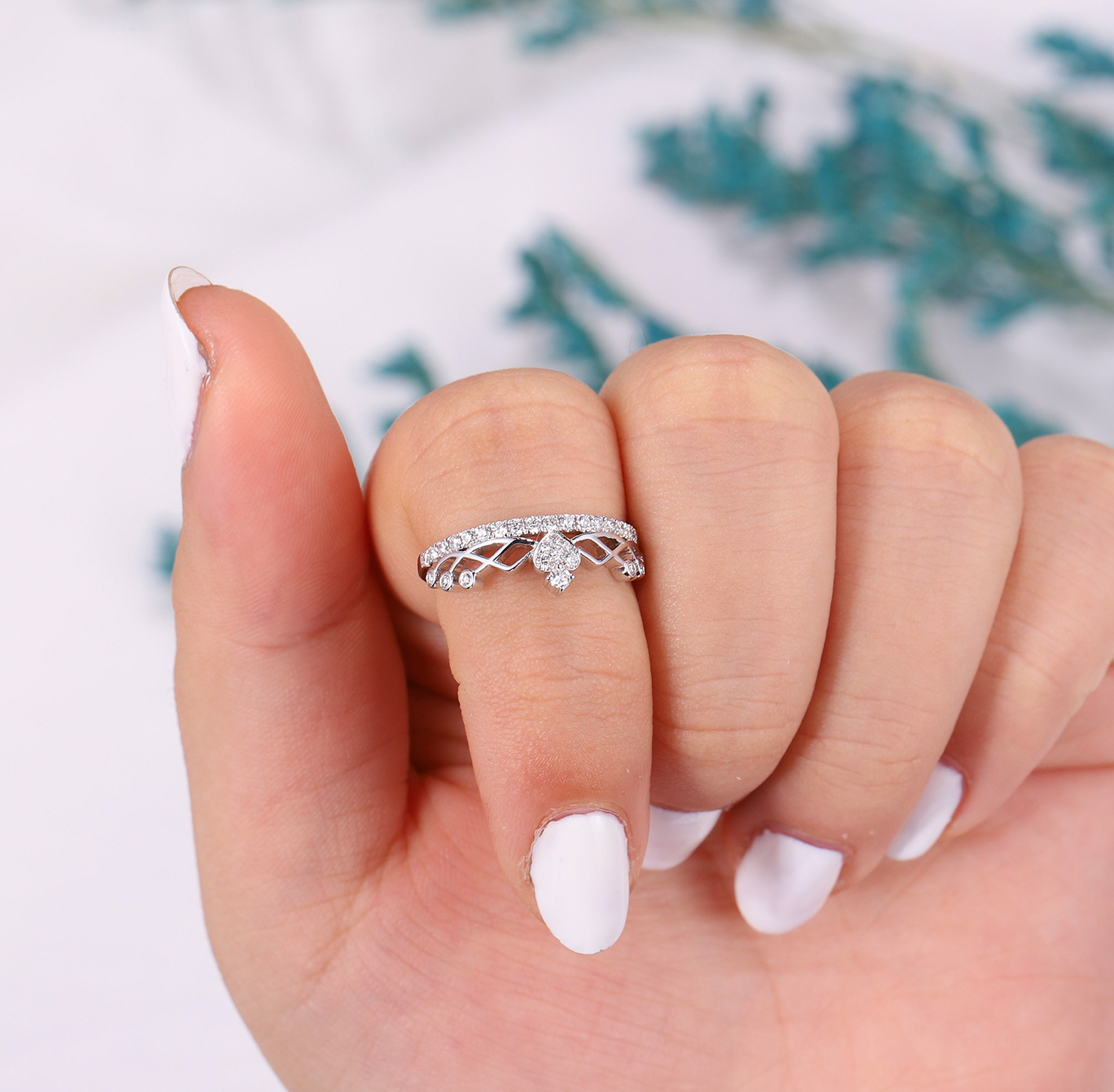 Diamond Princess Tiara Ring White Gold Princess Crown Promise Etsy