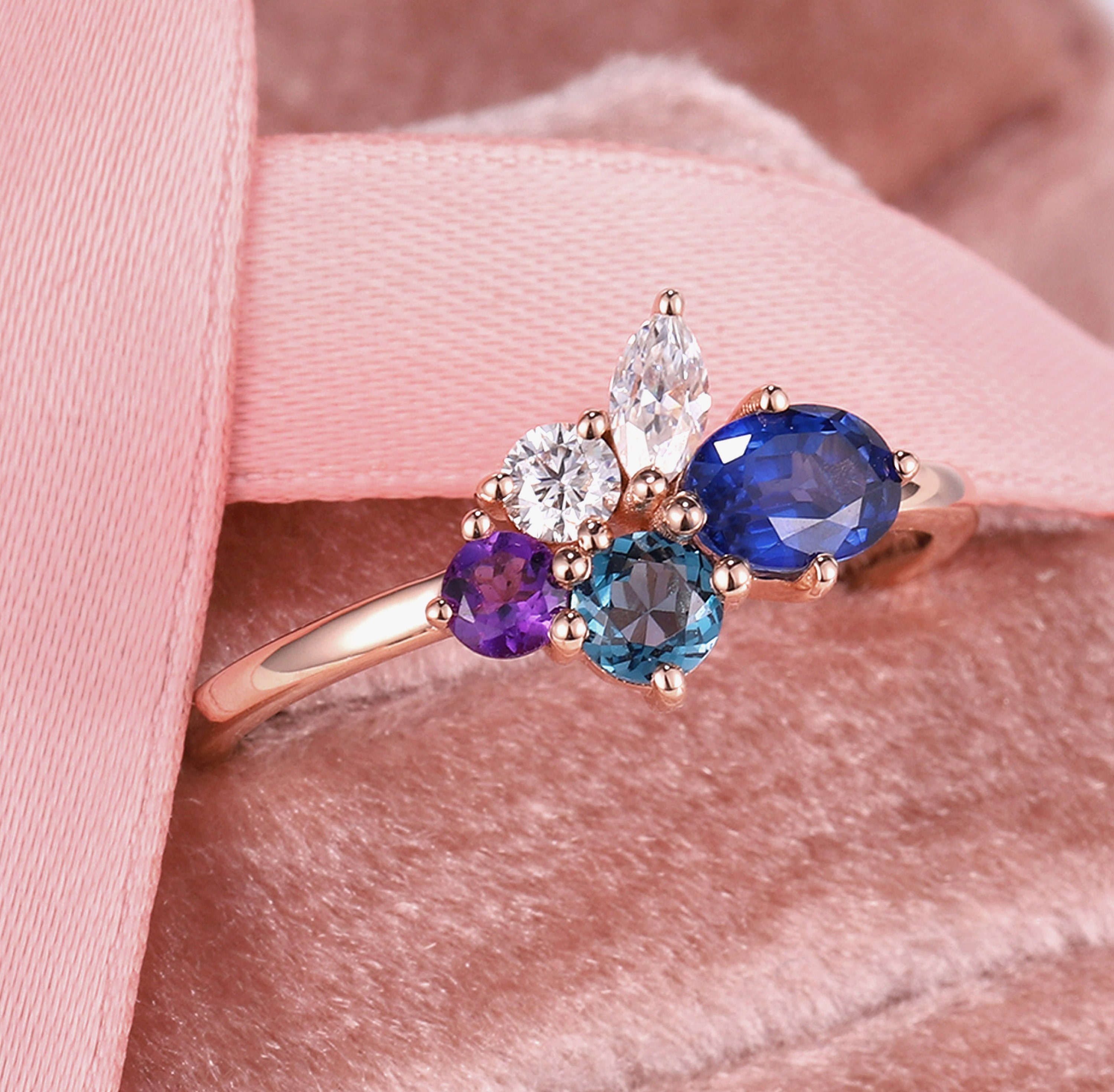Custom Gemstone Cluster Engagement Ring, Custom Heirloom Ring ...