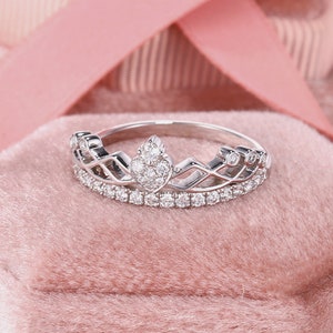 Diamond Princess Tiara Ring White Gold, Princess Crown Promise Rings ...