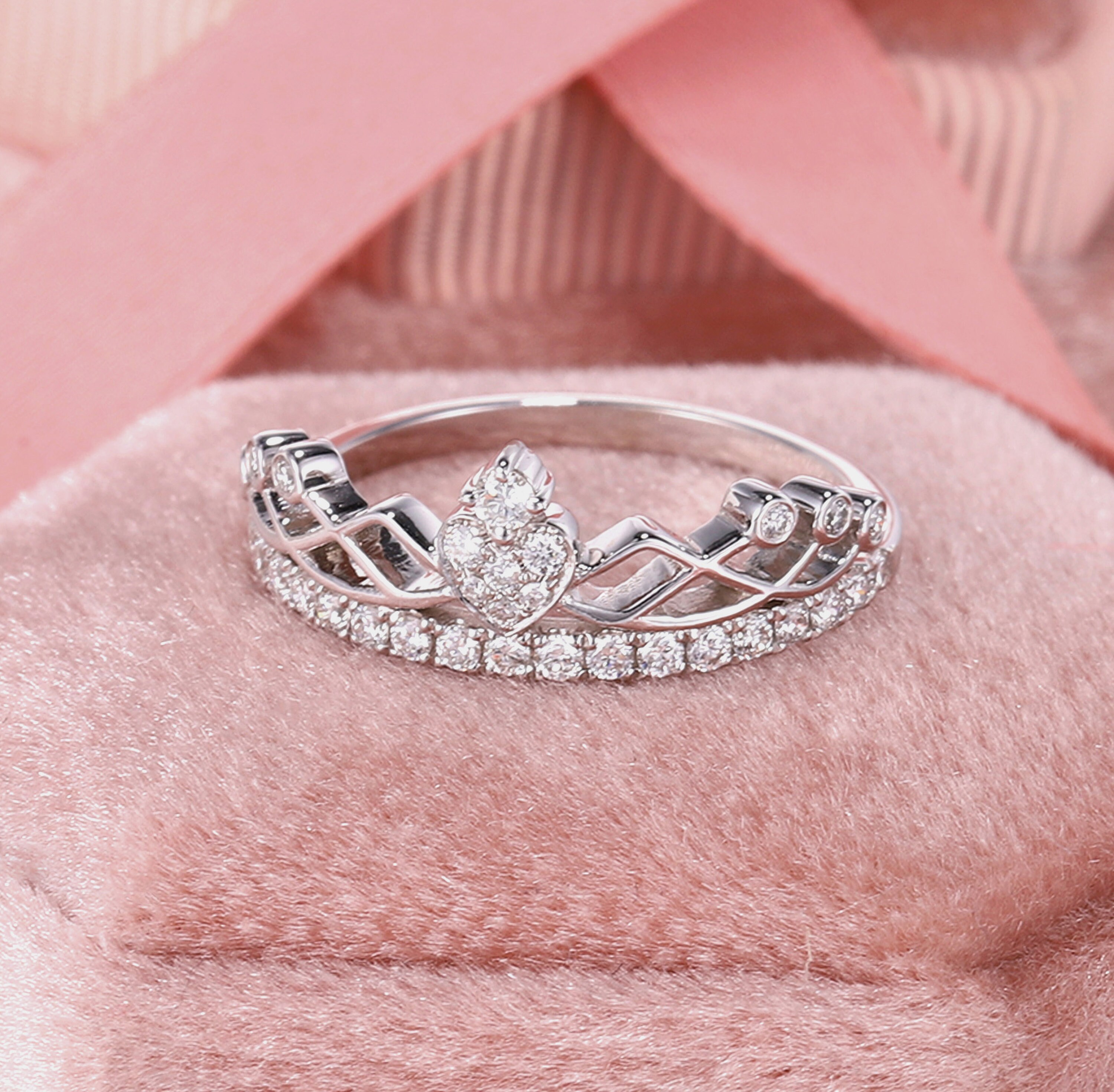 Diamond Princess Tiara Ring White Gold Princess Crown Promise Etsy