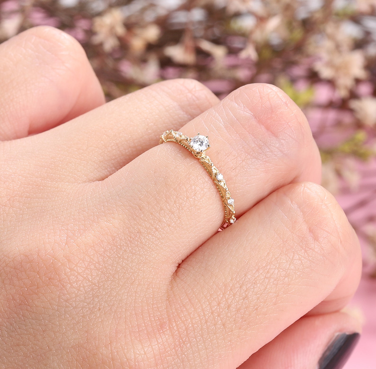 Vintage Style Promise Rings Moissanite Diamond Solitaire Etsy