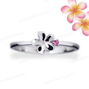 Anello floreale Plumeria 14K, Frangipani, Anello mignolo Birthstone, Anello nascita, Anelli di fidanzamento floreali delicati, Anelli per nipoti regalo di compleanno