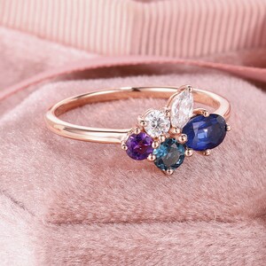 Custom Gemstone Cluster Engagement Ring, Custom Heirloom Ring, Personalized Mothers Rings, Birthstone Motherhood Ring, Family Rings For Mom image 2