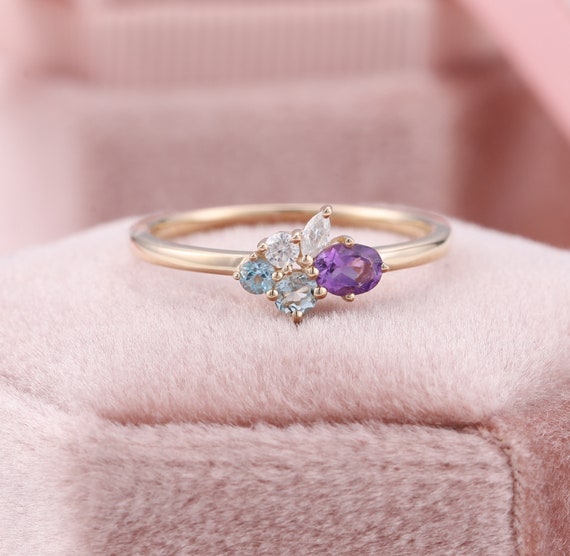 Cluster Gemstones Ring Personalized 