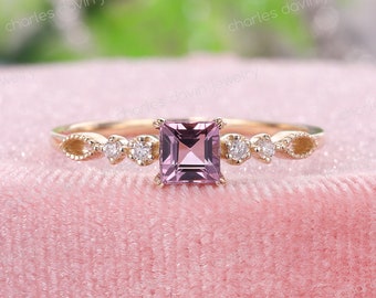 Exquisite Pink Spinel Proposal Ring, Princess Cut Spinel Petite Engagement Ring, Spinel Solitaire Ring, August Birthstone Anniversary Ring
