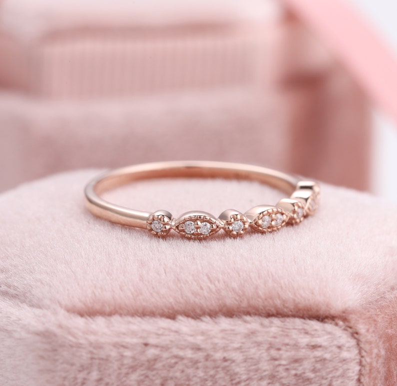 Wedding Ring Settings Simple Round Diamond Ring Bridal Rings Scalloped Pave Band Ring Custom Gemstone Rings Everyday Real Gold Rings
