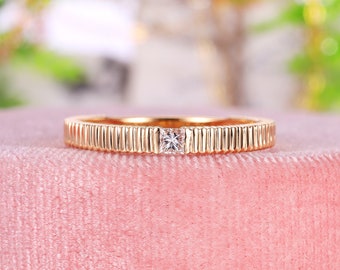 14k Gold Pinstripe Square Diamond Ring, Fashion Gear Ring, Dainty Gold Ring, Diamond Pinky Ring, Stackable Ring, Eternity Band, Promise Ring