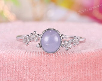 Lavender Jadeite Cherry Blossom Engagement Ring, Plum Blossom Purple Jade Promise Ring, Peach Blossom Wedding Ring, Bouquet Floral Ring