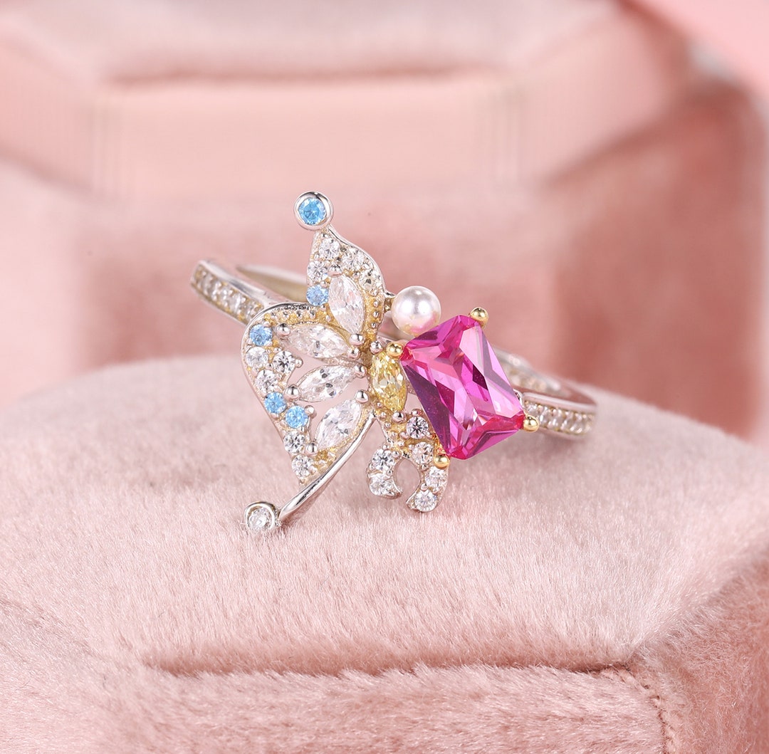 Pink Flying Rings Natural Pink Tourmaline Butterfly Ring, Huge Butterfly Statement Ring ...