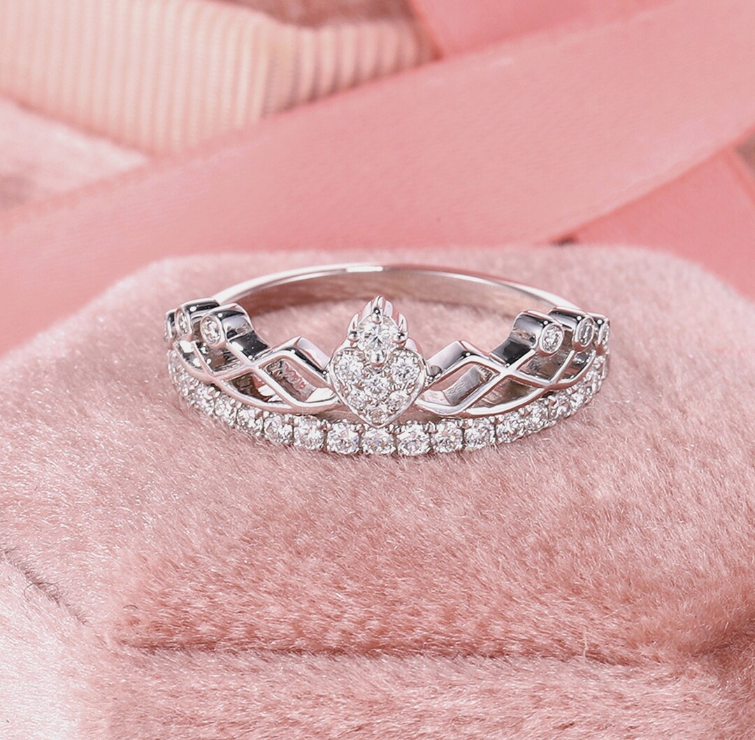 Diamond Princess Tiara Ring White Gold, Princess Crown Promise Rings