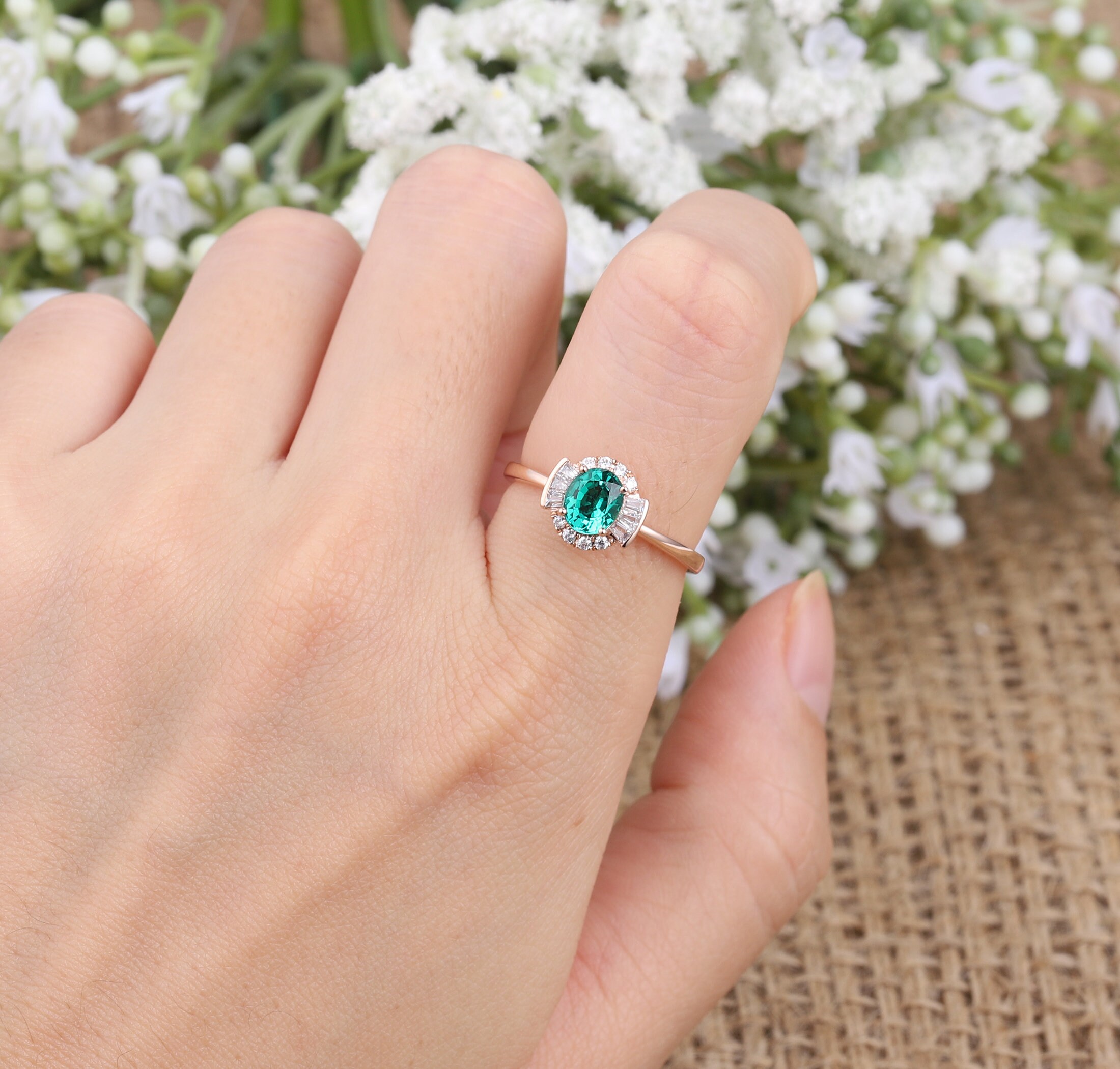 18K Vintage Emerald Anniversary Rings Lab Emerald Stone Ring Etsy