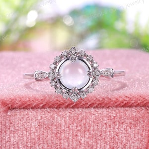 Hohe Transparenz Grad A Burma Jadeit Eisige Jade Verlobungsring, Natürlicher Jade Diamant Ring, Kostbarer Cabochon Runder Jade Jahrestag Ring