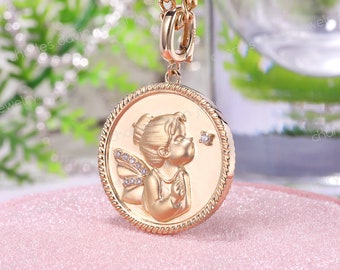 Cupid Guardian Angel Medallion, Cherub Coin Baby Angel Charm Necklace, Cute Angelic Keepsake Necklace, Dainty Coin Round Pendant Charm