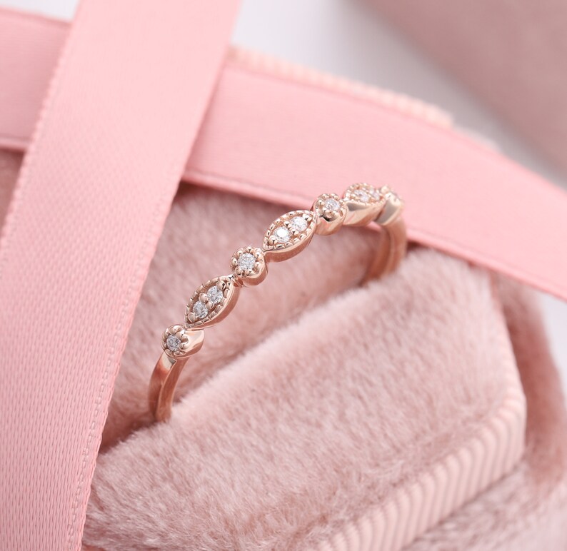 Wedding Ring Settings Simple Round Diamond Ring Bridal Rings Scalloped Pave Band Ring Custom Gemstone Rings Everyday Real Gold Rings