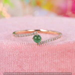 Mini Green Jadeite Bypass Promise Ring, Petite Engagement Ring, Delicate Solid Gold Ring, Minimalistic Jewelry, Grade A Natural Burmese Jade
