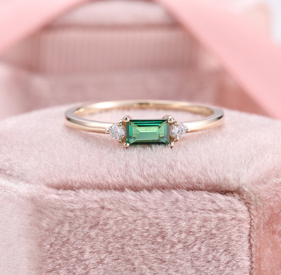 Dainty Lab Grown Emerald Ring Lab Created Baguette Emerald Etsy