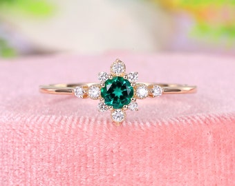 14k Solid Gold Natural Emerald Ring, Emerald Engagement Band, May Birthstone Rings, Gold Pinky Ring, Anniversary Ring, Genuine Emerald Ring