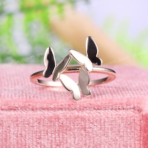 Förtrollande Flutterfly Trio Fjärilsring, Tre Fjärilar Jubileumsring, Fjärilsälskare Art Deco-ring, Monarkfjärilsmotivarmband