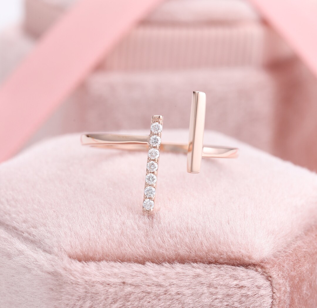 T Rings Pinterest 14K Real Gold T Rings, Cute Dainty Rings, Rose Gold Stackable Rings ...