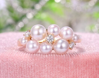 Freshwater Pearl Engagement Ring, Elegant Pearl Cluster Ring, Premium Pearl Ring, Clustered Pearl Gemstone Ring, Bespoke Pearl Jewelry