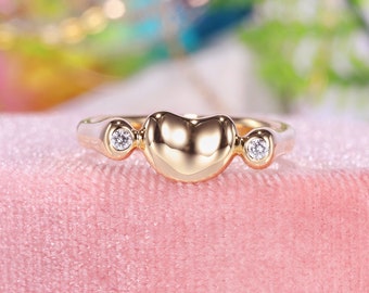 14k Solid Yellow Gold Smooth Bean Ring, Dainty Pea Gold Ring, Nature Ring, Gold Pinky Ring, Cute Ring, Cocktail Ring, Gift For Best Friend