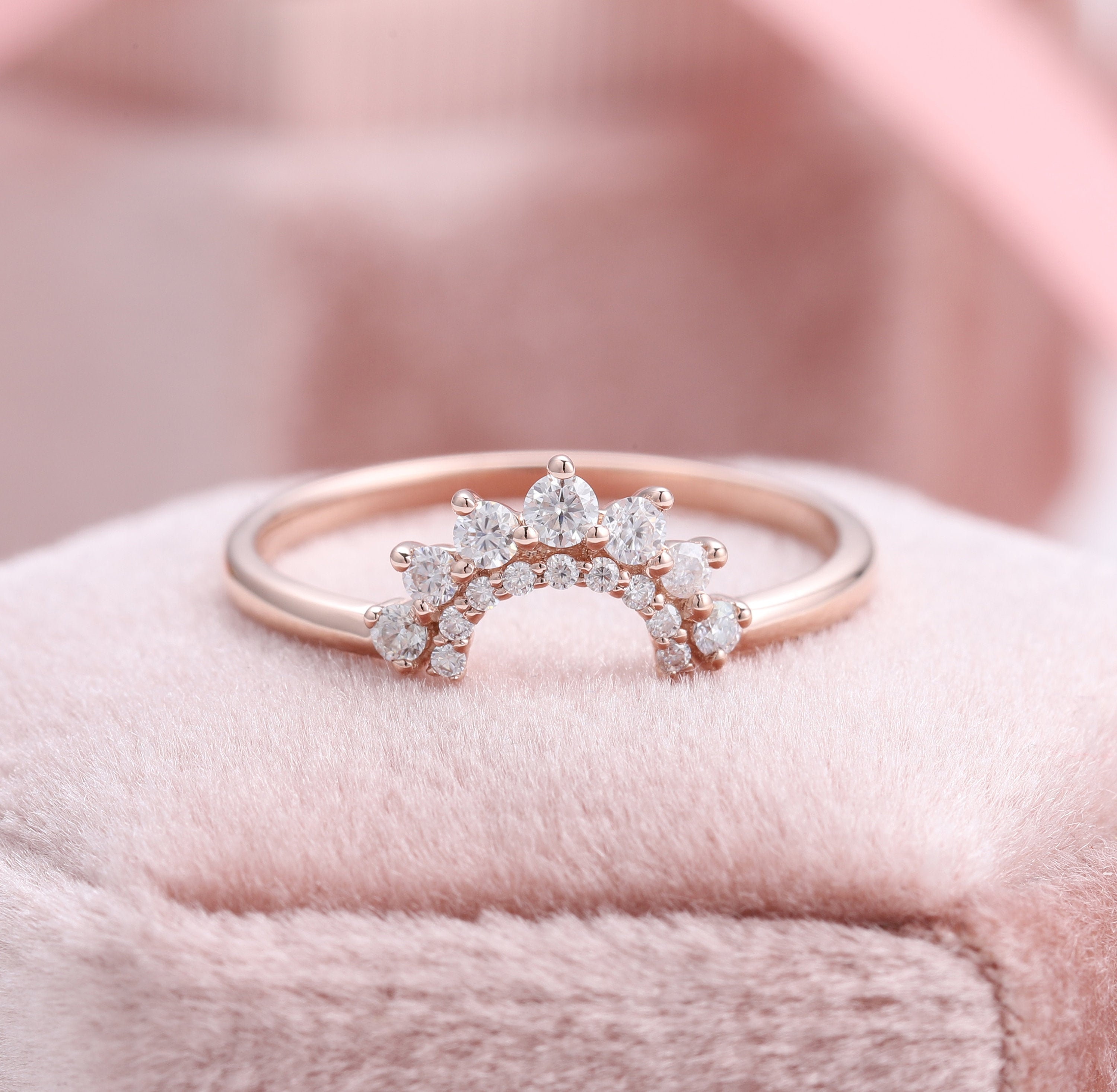 Curved Contour Wedding Band, Stackable Wedding Rings, Art Deco ...